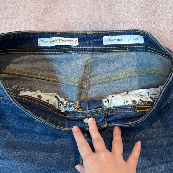 Pilcro by Anthropologie Slim Straight Jeans Women Size 28 Blue Raw Hem Medium - Picture 10 of 13